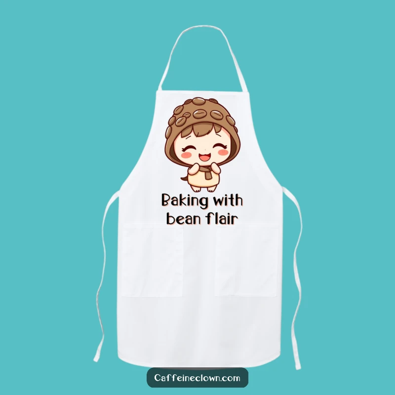 Funny Kitchen Apron: Kawaii Giggling Bean Hat Character, Playful Chef Style