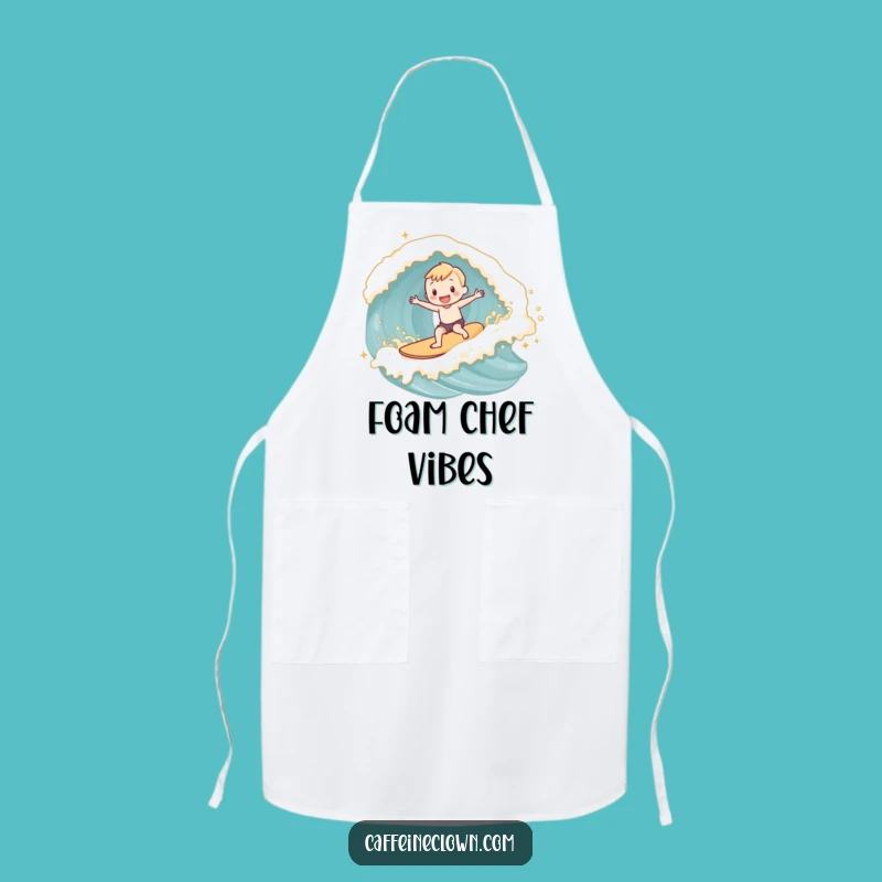 Funny Latte Foam Surfer Apron: Cook with Coastal Vibes