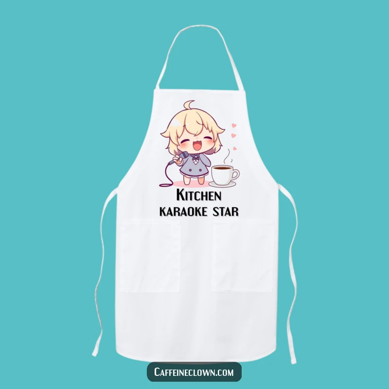 Funny Kitchen Apron: Singing Spoon Mic Character, Chef’s Hilarious Performance
