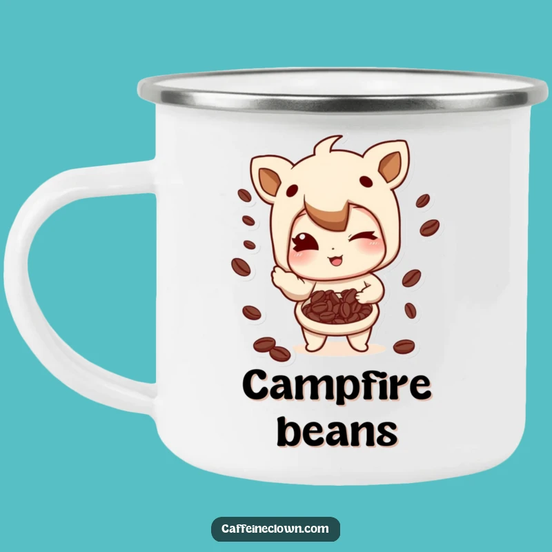 Funny Coffee Bean Juggling Camping Mug: Winking Outdoors, Humor Gift!