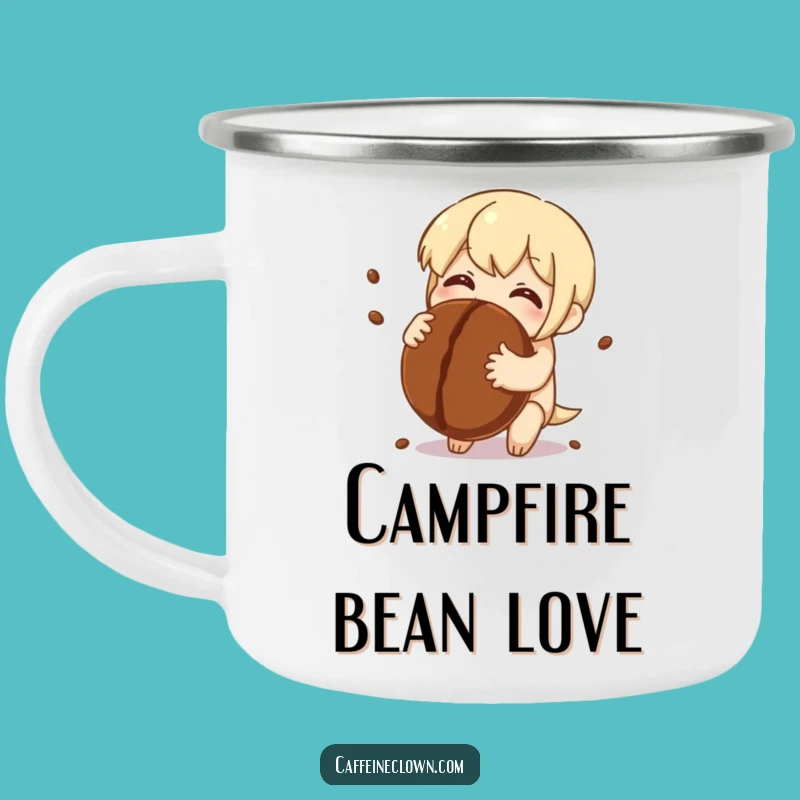 Funny Camping Mug: Coffee Bean Hug Character - Adventure Love!