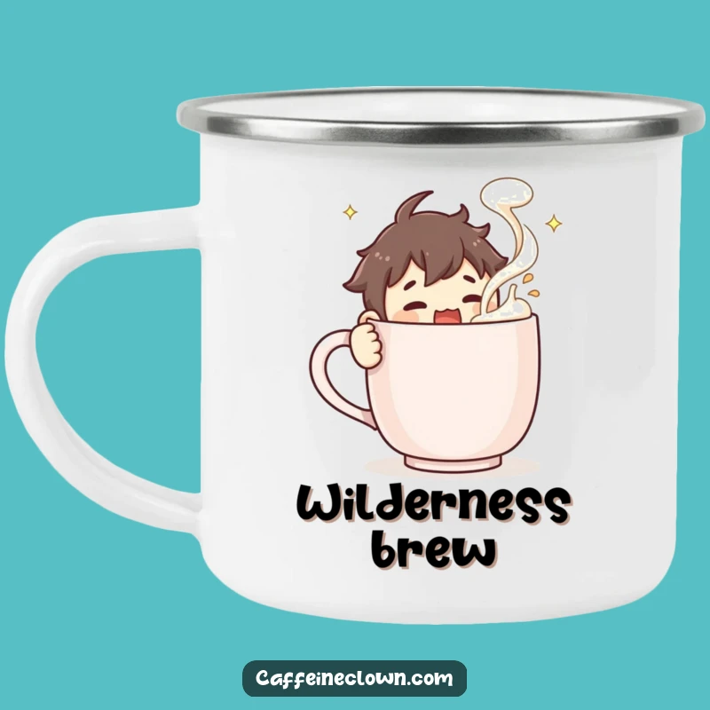 Funny Camping Mug: Coffee Stirring Character, Froth Flying Adventure Fuel!