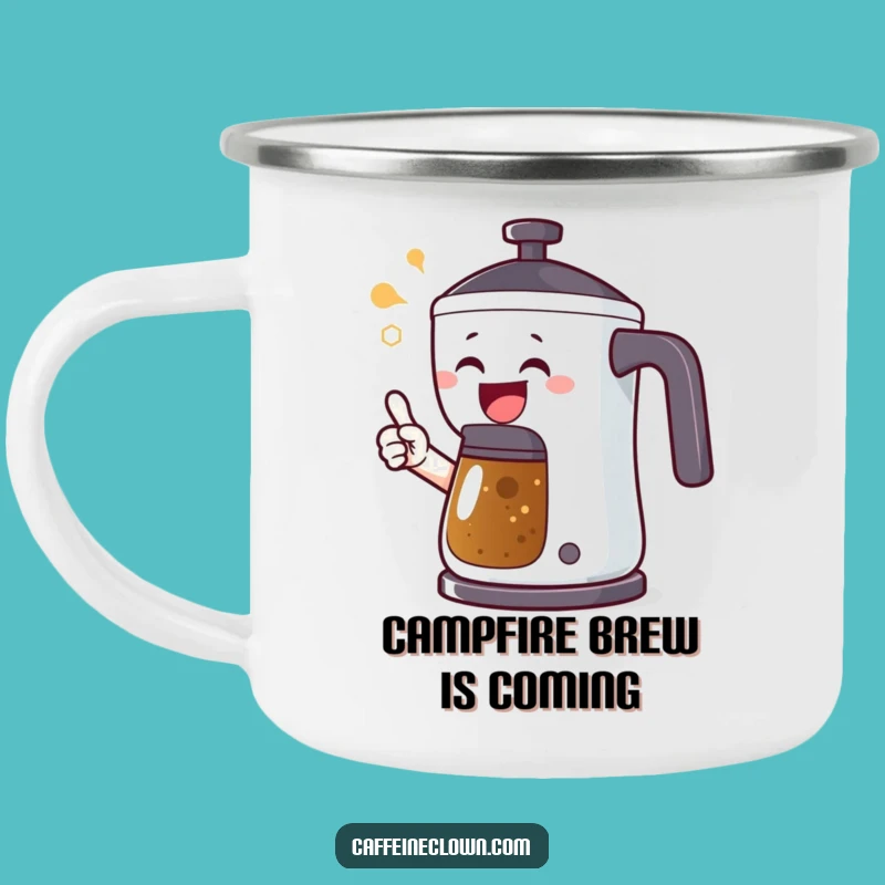 Funny Coffee Alert Camping Mug: Joyful Character's Outdoor Brew Gift