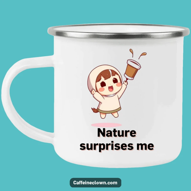 Funny Coffee Catch Camping Mug: Adventure with Coffee Action