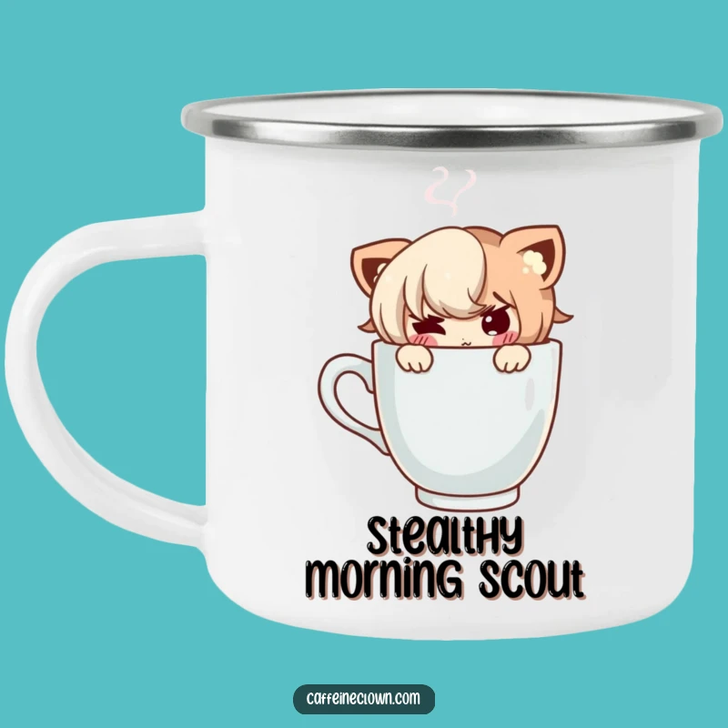 Funny Coffee Peek Camping Mug - Outdoor Character Adventure Gift