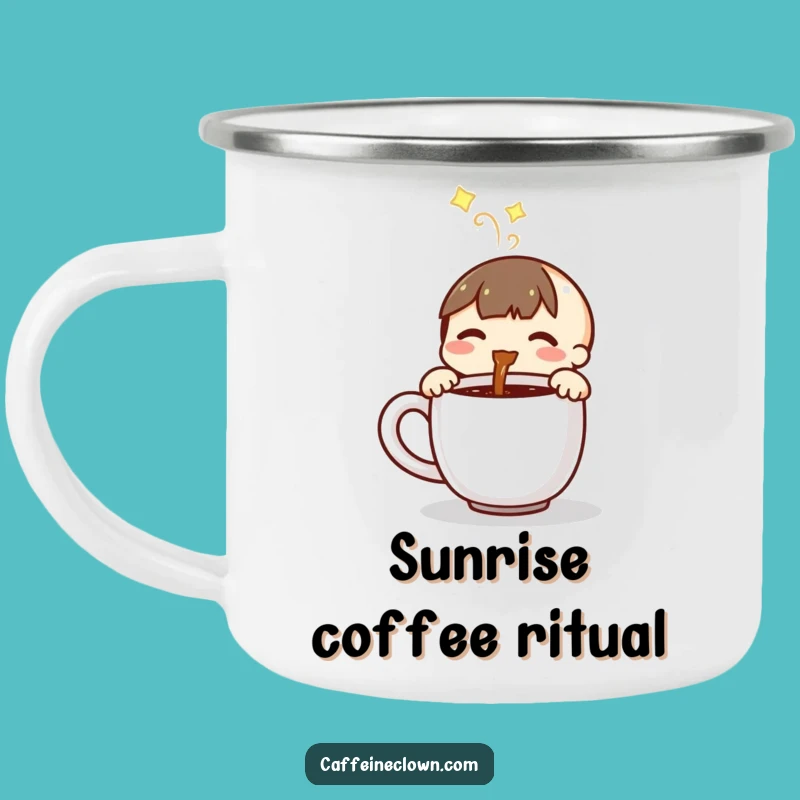 Funny Coffee Pouring Character Camping Mug: Your Morning Brew Companion!