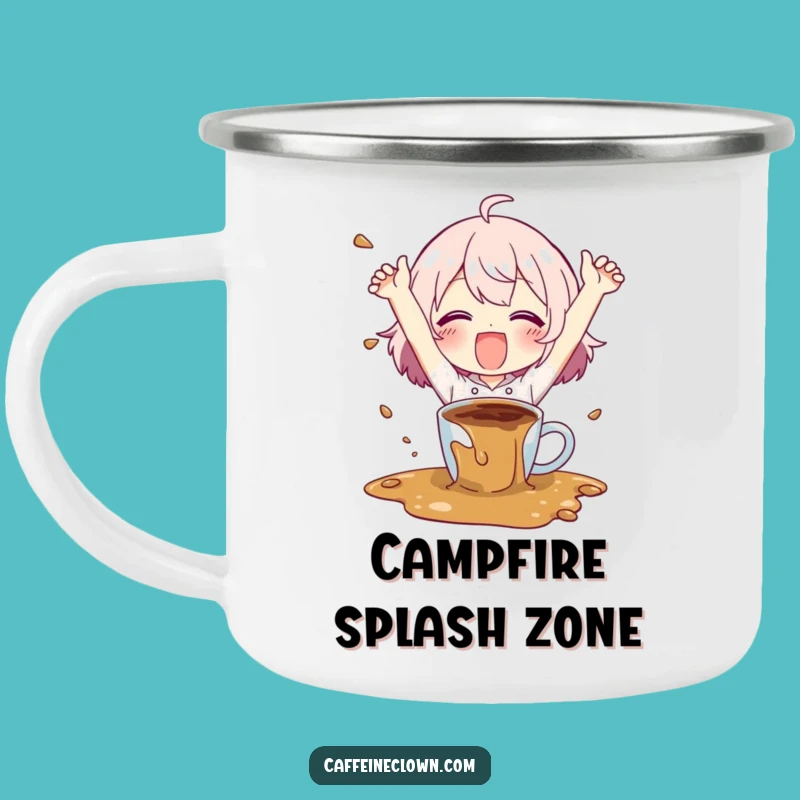 Funny Coffee Spill Camper Mug: Happy Chaos Companion, Perfect Outdoor Gift