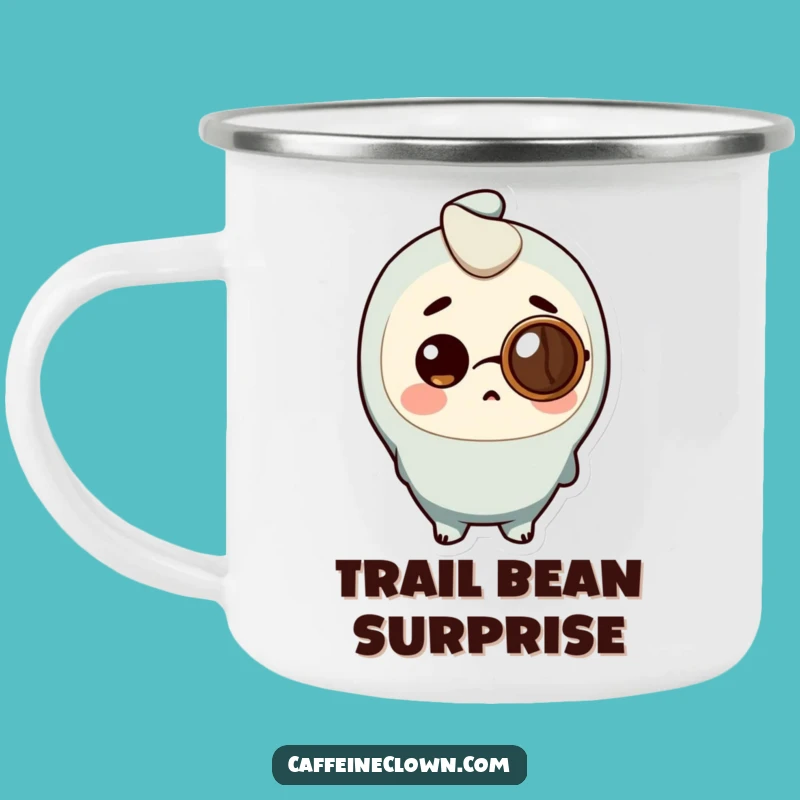Adventure Funny Coffee Bean Monocle Camping Mug: Surprised Sips Outdoors