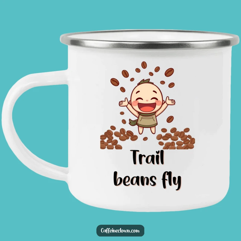 Funny Camping Mug: Coffee Bean Juggling Character - Adventure Fuel!