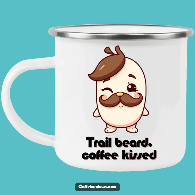 Funny Coffee Mustache Camping Mug: Your Cheeky Companion for Outdoor Brews!