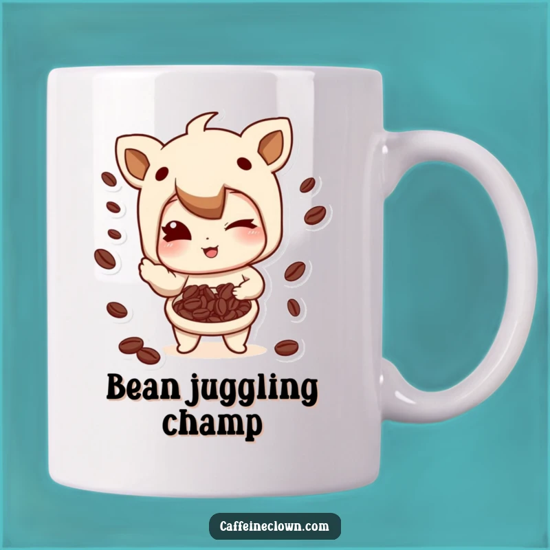 Funny Coffee Bean Juggling Mug: Winking Character, Perfect Playful Gift!