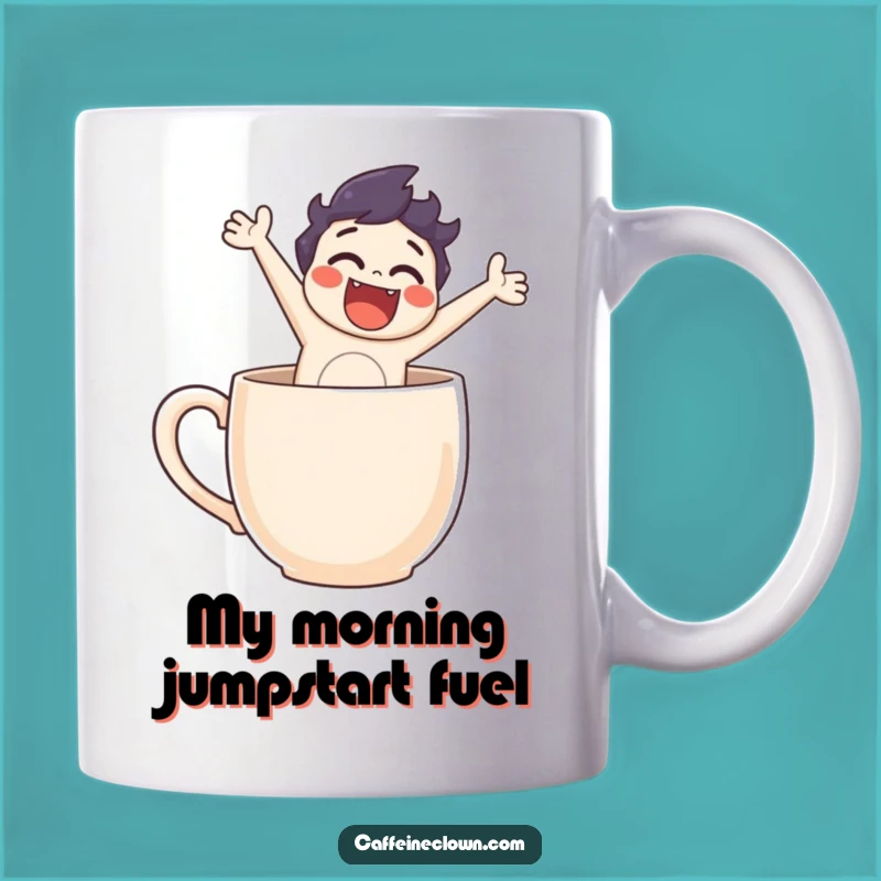 Funny Coffee Mug Lover Leap Gift: Character's Energetic Jump Out!