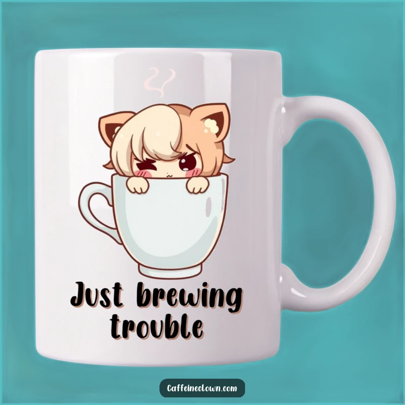 Funny Coffee Peek Mug - Mischievous Character Steaming Cup Gift
