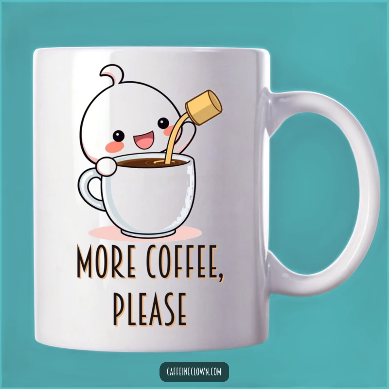 Funny Kawaii Coffee Lover Mug: Gigantic Cup Pouring, Perfect Cheerful Gift!