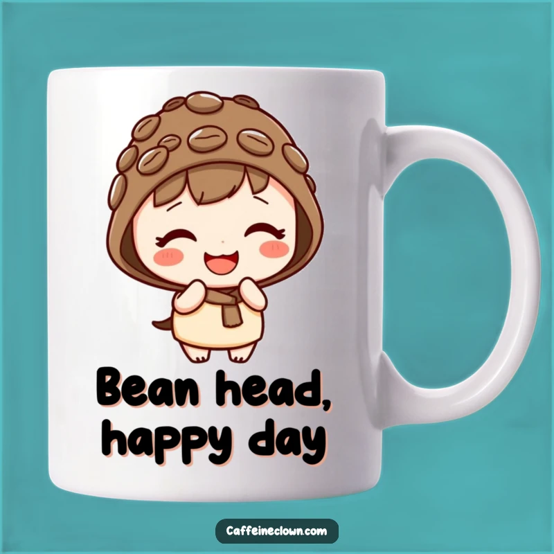 Funny Kawaii Coffee Mug: Giggling Character with Bean Hat, Cute & Playful Gift