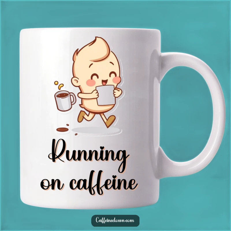 Funny Spilling Coffee Runner Mug - Hilarious Gift for Busy Coffee Lovers