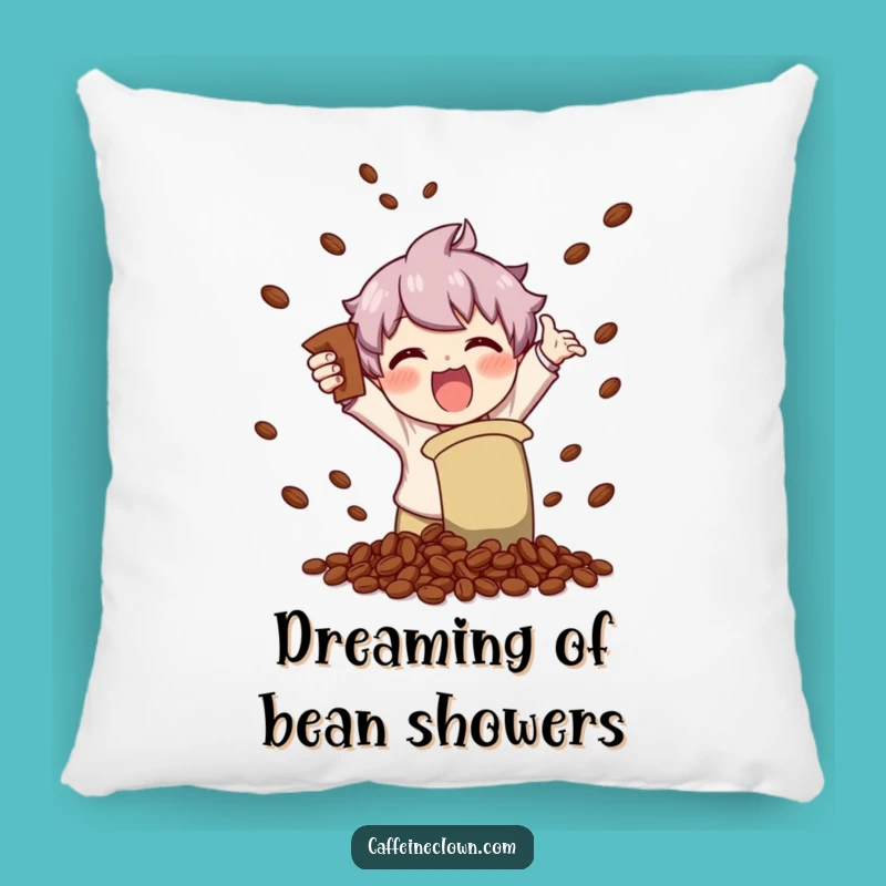 Funny Throw Pillow: Character Shaking Coffee Beans, Cozy & Hilarious Decor