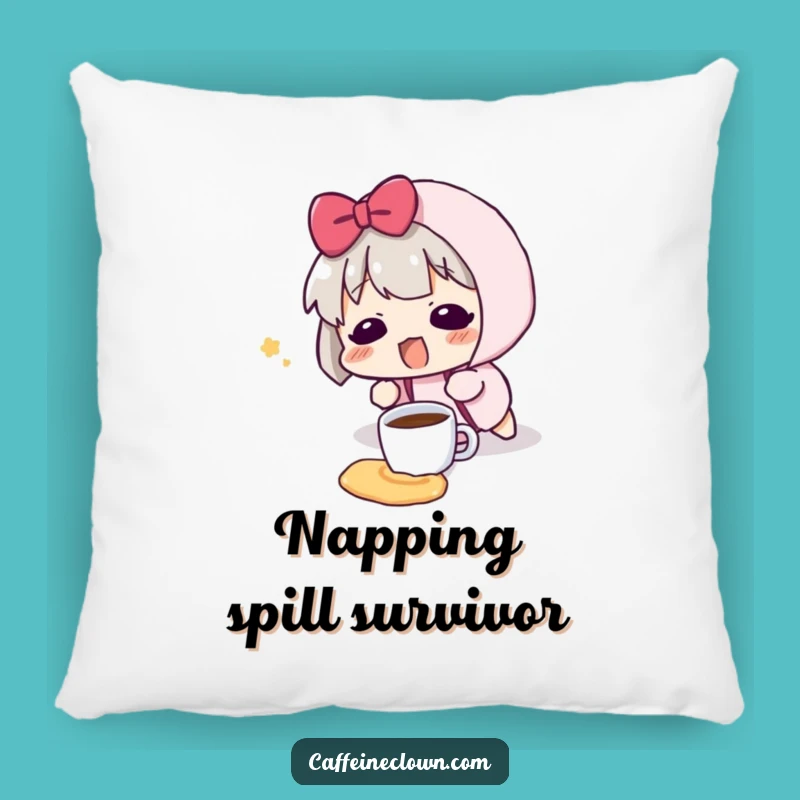 Funny Coffee Spill Pillow - Comfy Character Decor Gift