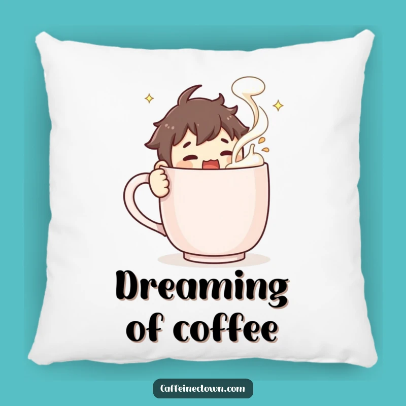 Funny Pillow: Coffee Stirring Character, Froth Flying - Cozy Comedy Comfort!