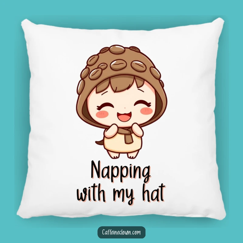 Funny Throw Pillow: Kawaii Giggling Character, Cute Bean Hat Comfort