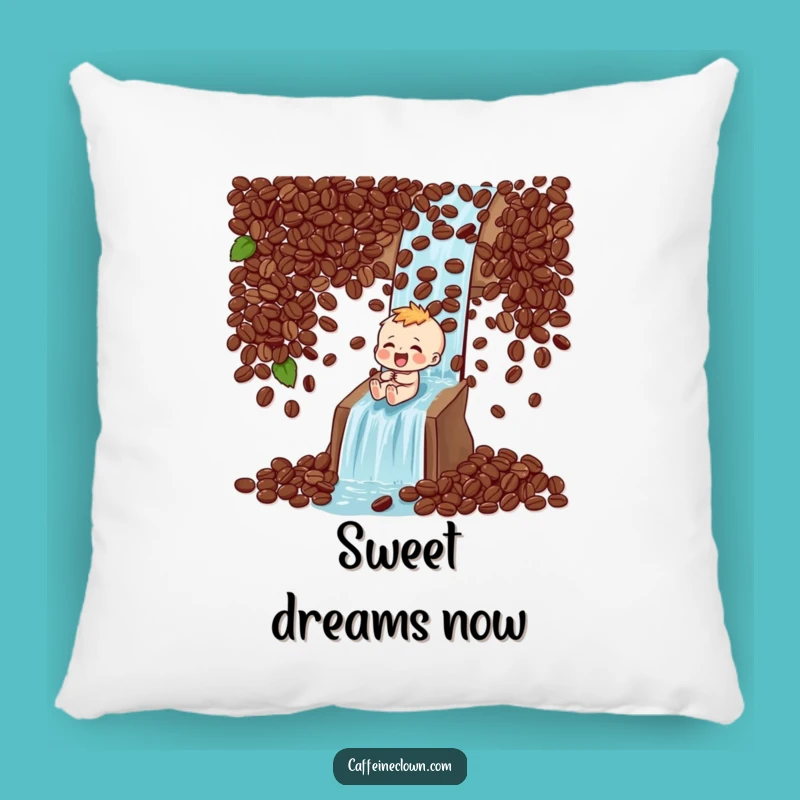 Funny Pillow: Coffee Bean Waterfall Character - Cozy Comedy Comfort!