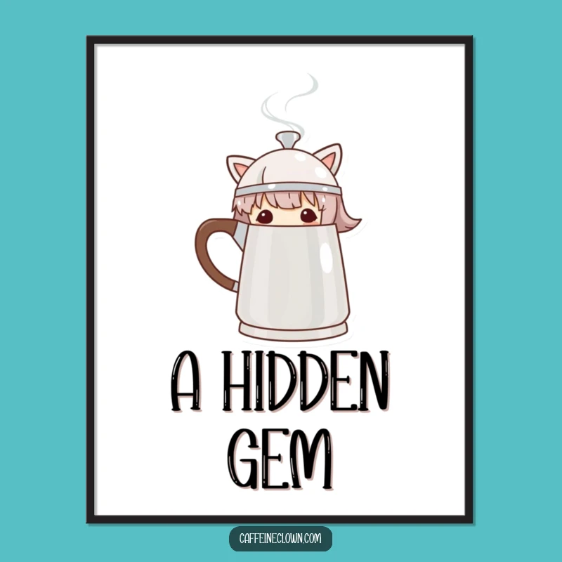 Funny Peek-a-Brew Coffee Pot Digital Art - Instant Download Gift