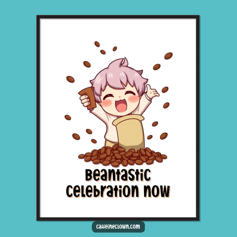 Funny Digital Art: Character Shaking Coffee Beans, Instant Joyful Decor