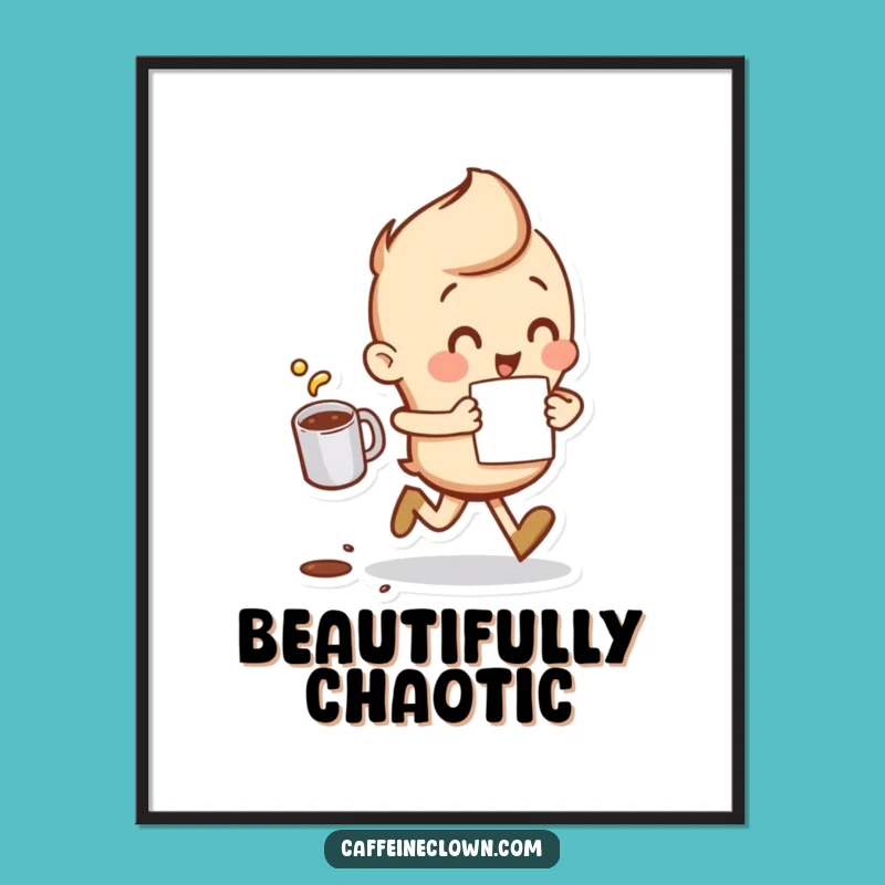 Funny Spilling Coffee Runner Digital Art - Instant Download Gift