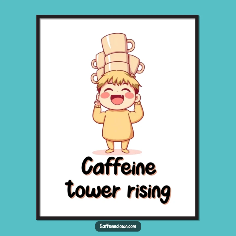 Funny Coffee Stack Digital Art: Laughing Balancer Print, Instant Funny Gift