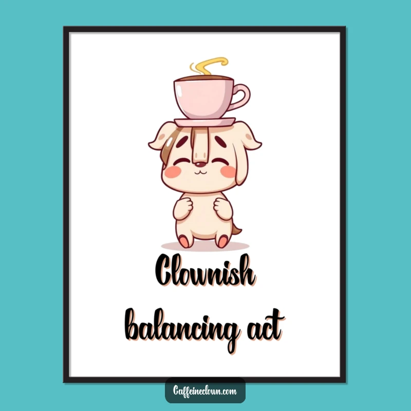 Funny Coffee Balance Digital Art Print: Instant Clumsy Decor Gift