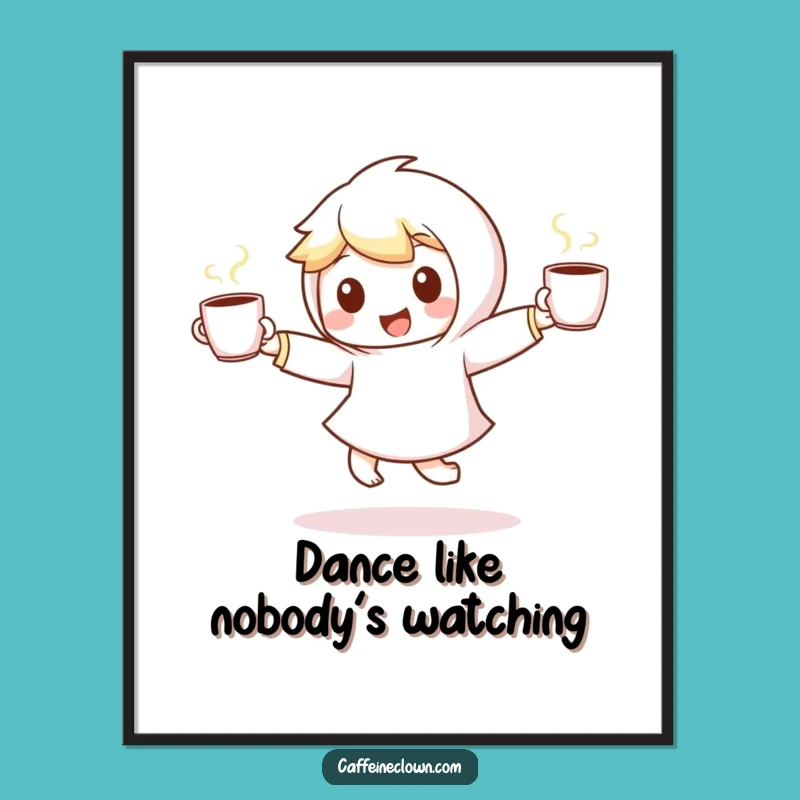 Funny Coffee Dance Digital Art - Energetic Character Print, Perfect Gift!