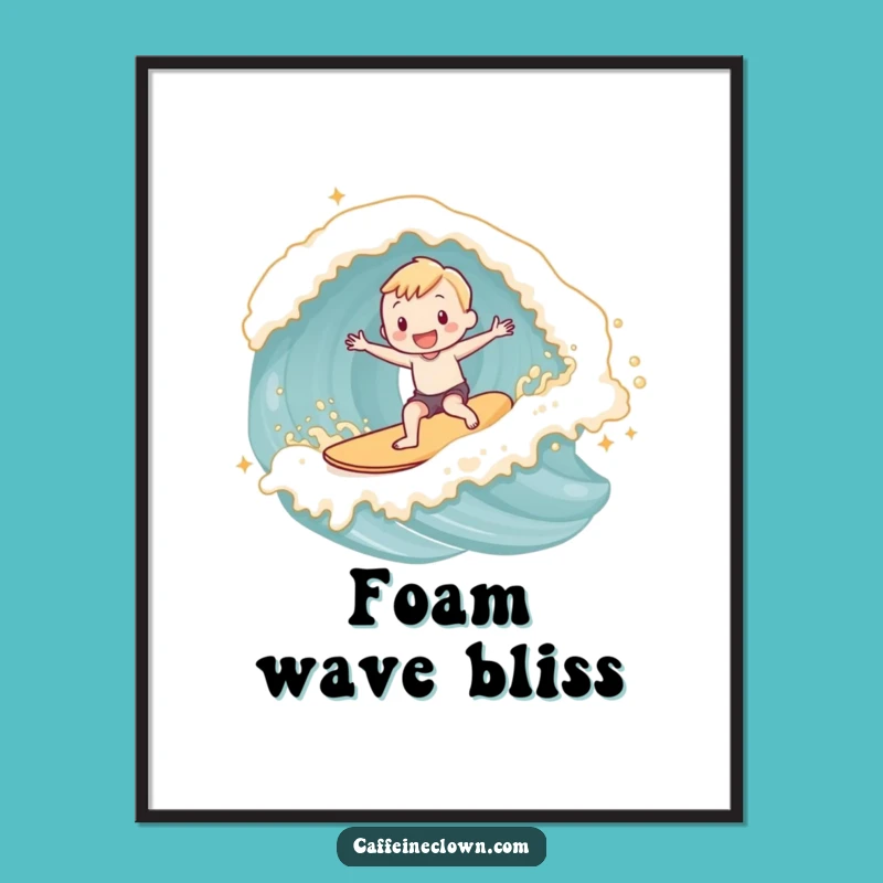 Funny Latte Foam Surfer Digital Art: Coastal Vibes for Your Walls