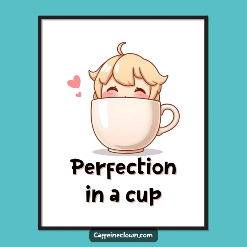 Funny Blushing Character Oversized Coffee Digital Art - Instant Charming Decor and Gift
