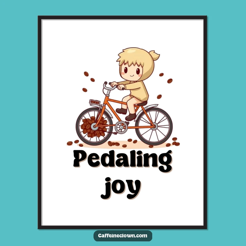 Funny Coffee Bean Bike Digital Art: Whimsical Wall Decor Gift