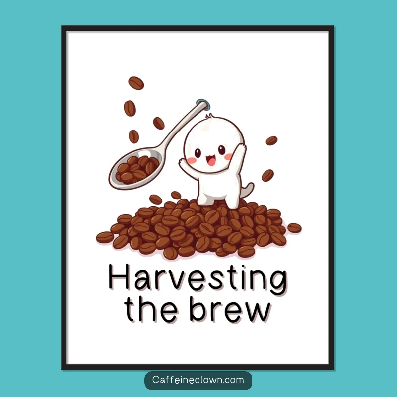 Funny Coffee Bean Catcher Digital Art - Playful Character Print, Perfect Gift!