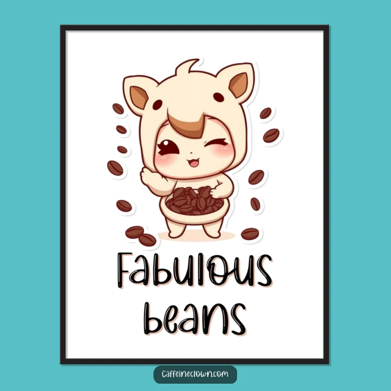 Funny Coffee Bean Juggling Art Print: Winking Flair, Cheerful Gift!