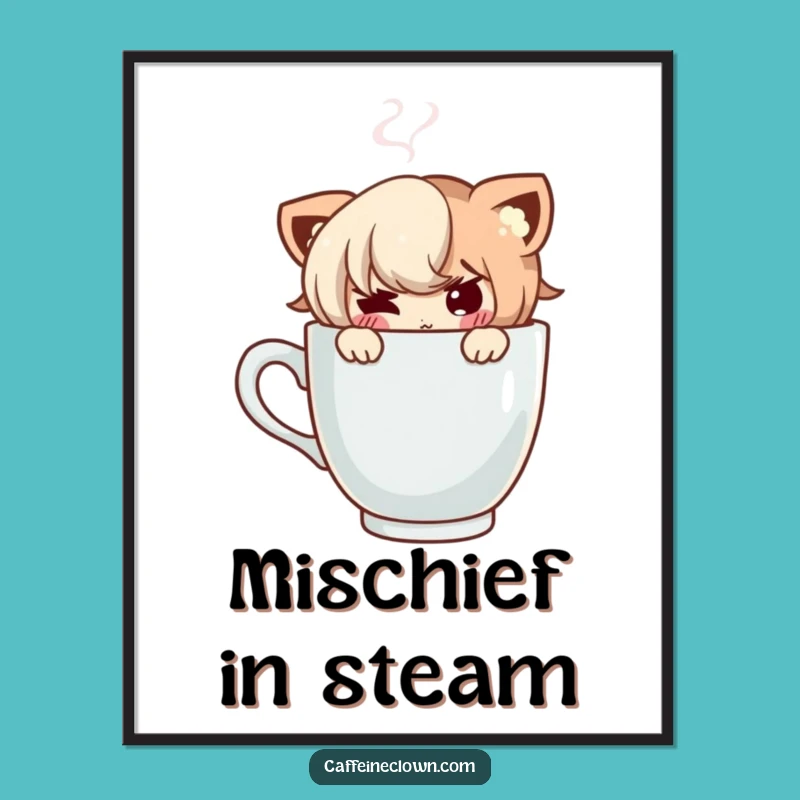 Funny Coffee Peek Digital Print - Mischievous Character Art Gift