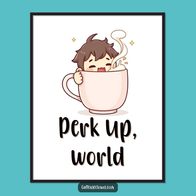 Funny Digital Art: Coffee Stirring Character, Froth Flying - Instant Joy!