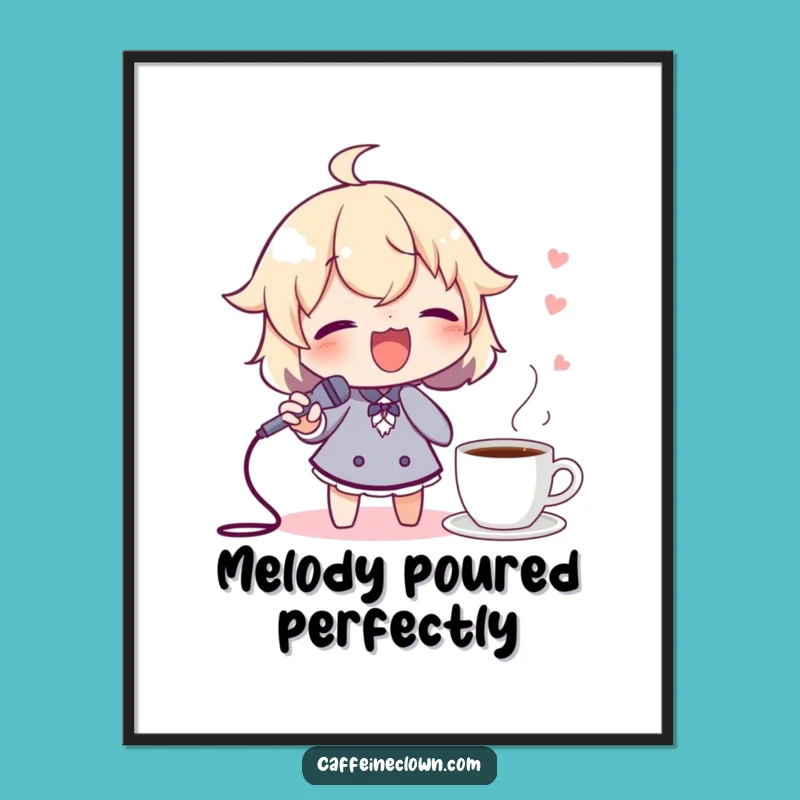 Funny Digital Art: Singing Spoon Mic Character, Instant Music & Coffee Decor