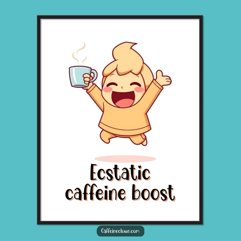 Funny Ecstatic Coffee Digital Art: Instant Energy for Your Walls