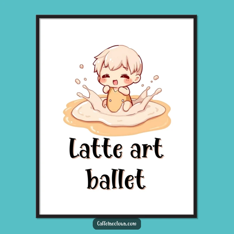 Funny Latte Art Splash Digital Print - Playful Character Coffee Decor Gift