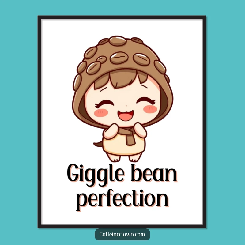 Funny Digital Art: Kawaii Giggling Character, Instant Cute Bean Hat Decor