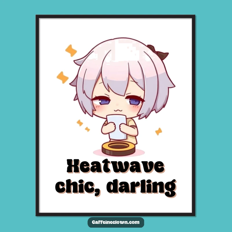 Funny Digital Art: Cute Overheated Character Fanning, Instant Hilarious Wall Decor