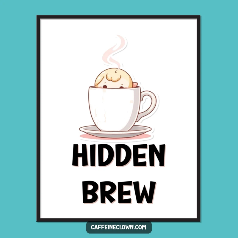 Funny Peekaboo Coffee Art Print: Curious Gaze, Cheerful Digital Gift!