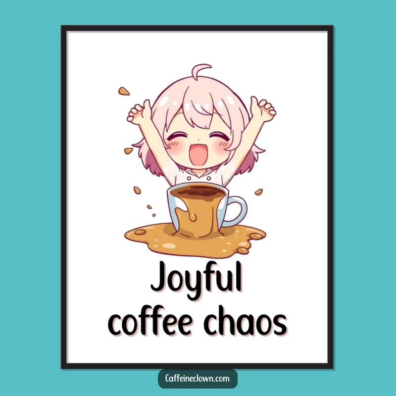Funny Coffee Spill Digital Art Print: Instant Happy Chaos Decor Gift