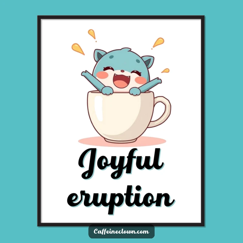 Funny Coffee Joy Burst Digital Art - Exuberant Character Print, Perfect Gift!