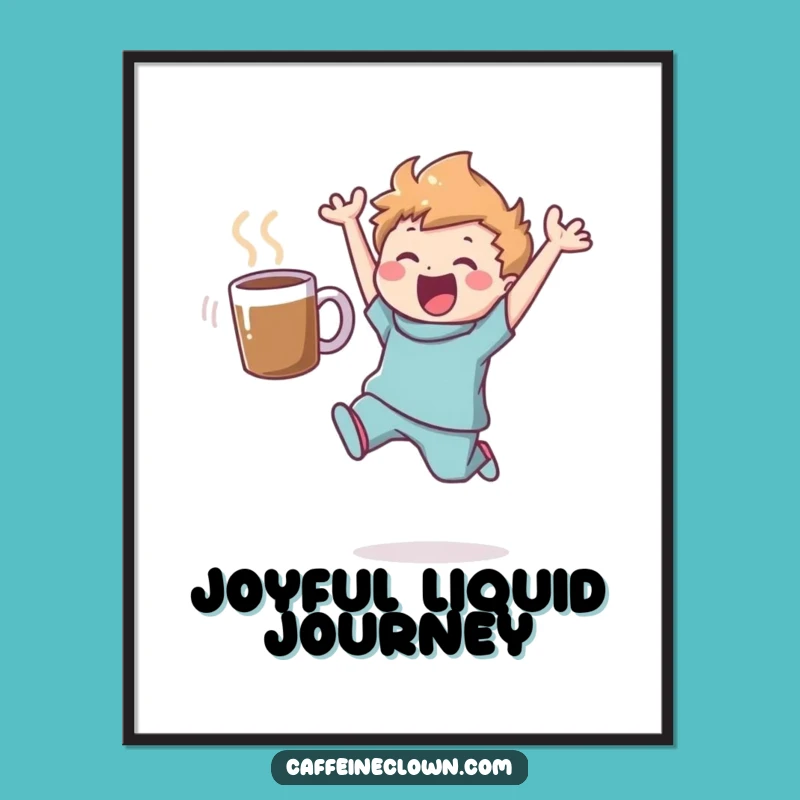 Funny Leaping Coffee Joy Digital Print: Figure's Delightful Wall Art Gift