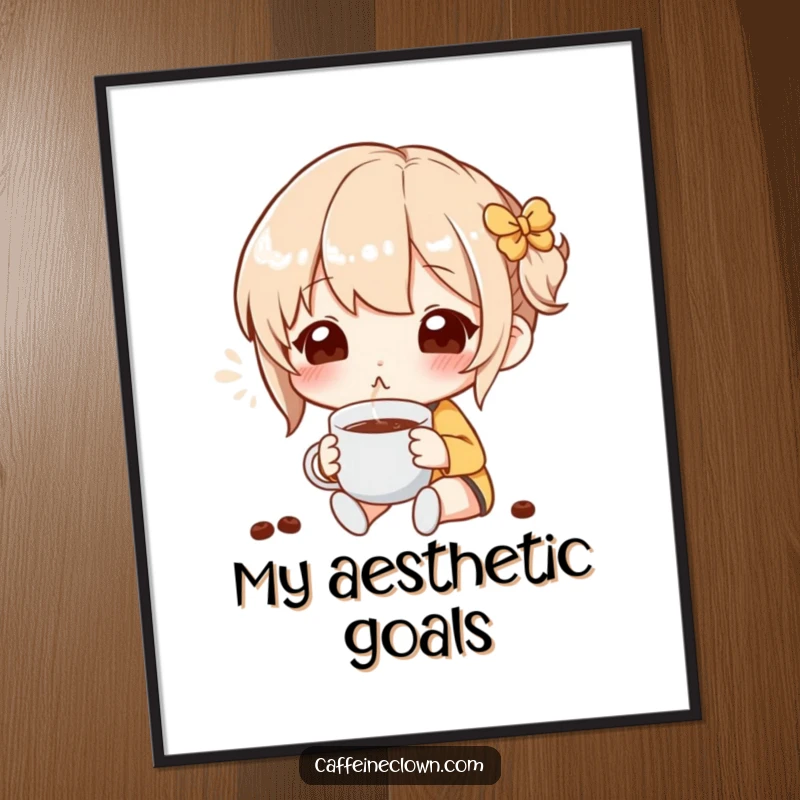 Funny Digital Art Print of a character reveling in the blissful aroma of coffee, perfect for instant home decor.