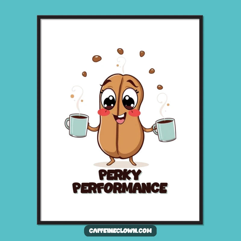Funny Coffee Bean Digital Art: Hyperactive Juggling Wall Decor Gift