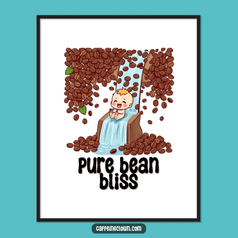 Funny Digital Art: Coffee Bean Waterfall Character - Instant Thrill!